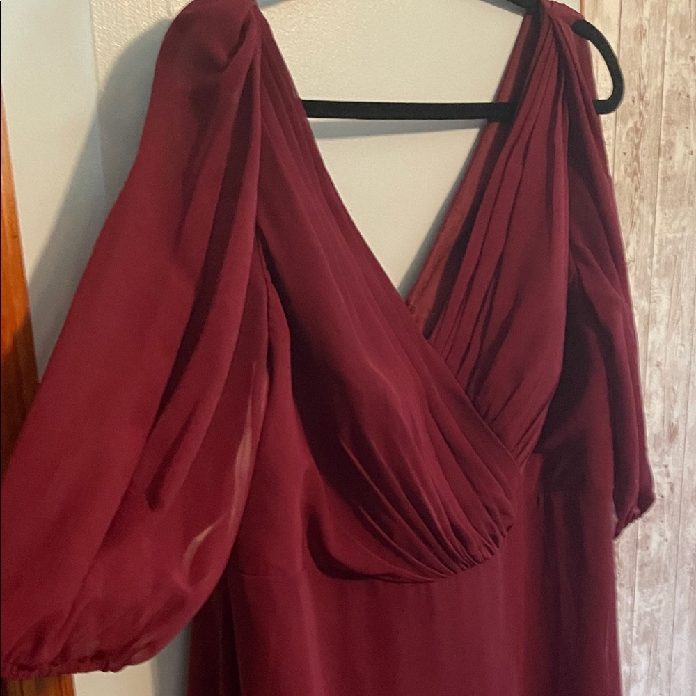 Azazie Long Sleeve Burgundy Gown - Picture 3 of 5